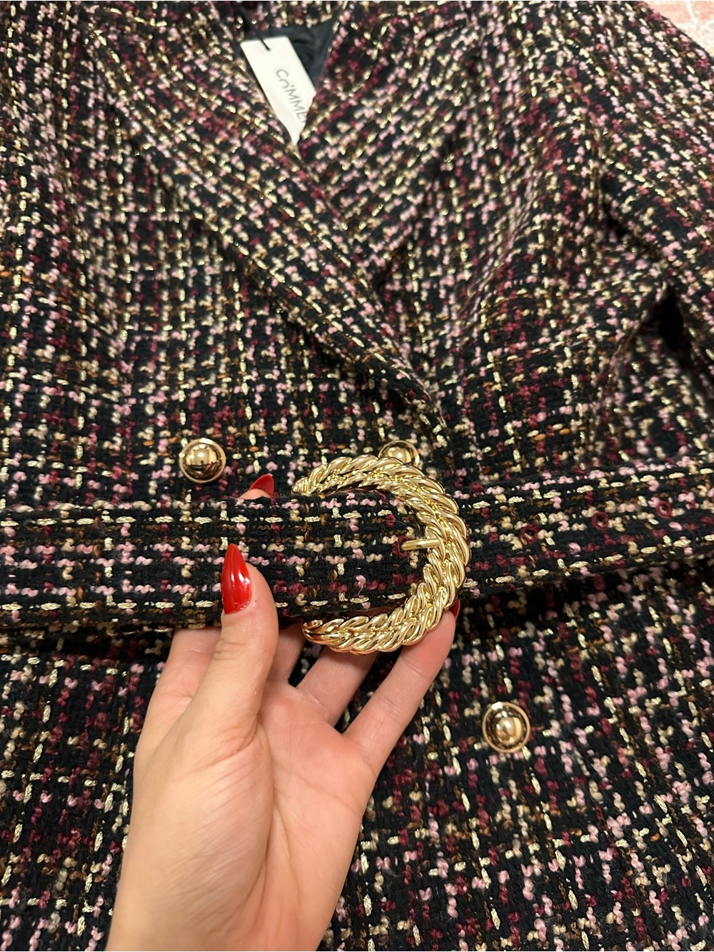 NWT 🥀 Commense Tweed Belted Double Breasted Jacket - Picture 5 of 15